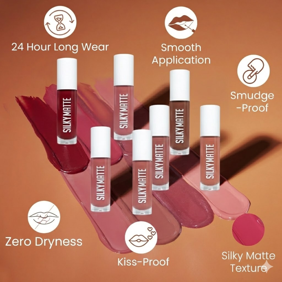 SilkyWhite Silky Matte Lipstick Trio Set | Pack of 3 Liquid Matte Lipsticks | Waterproof & Long Lasting