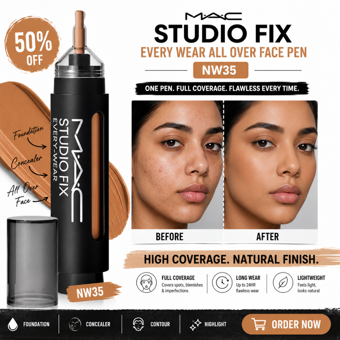 MAC Studio Fix Every Wear All Over Face Pen – High Coverage Foundation, Concealer & All Over Face Pen – All-in-One – 24HR Wear, Water & Sweat Resistant, Transfer Resistant – Natural Matte Finish