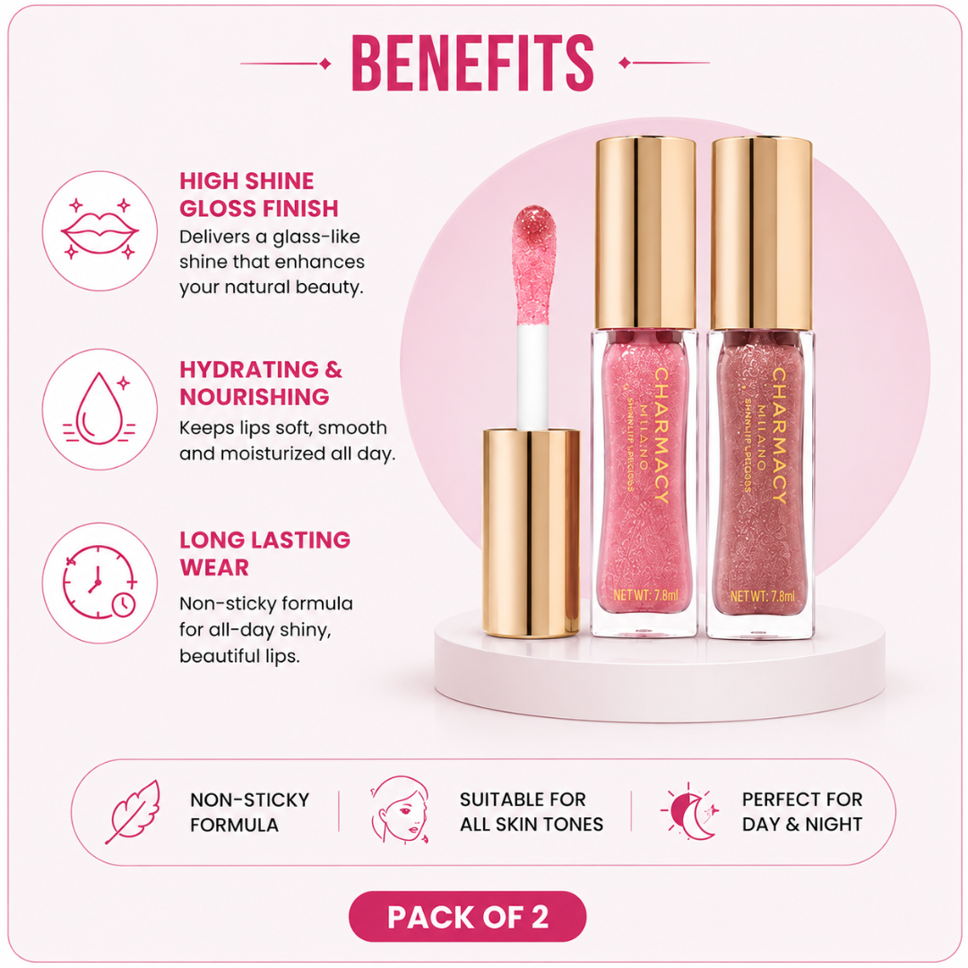 Charmacy Milano Shinny Lipgloss – High Shine, Hydrating & Non-Sticky - Buy 1 Get 1 FREE