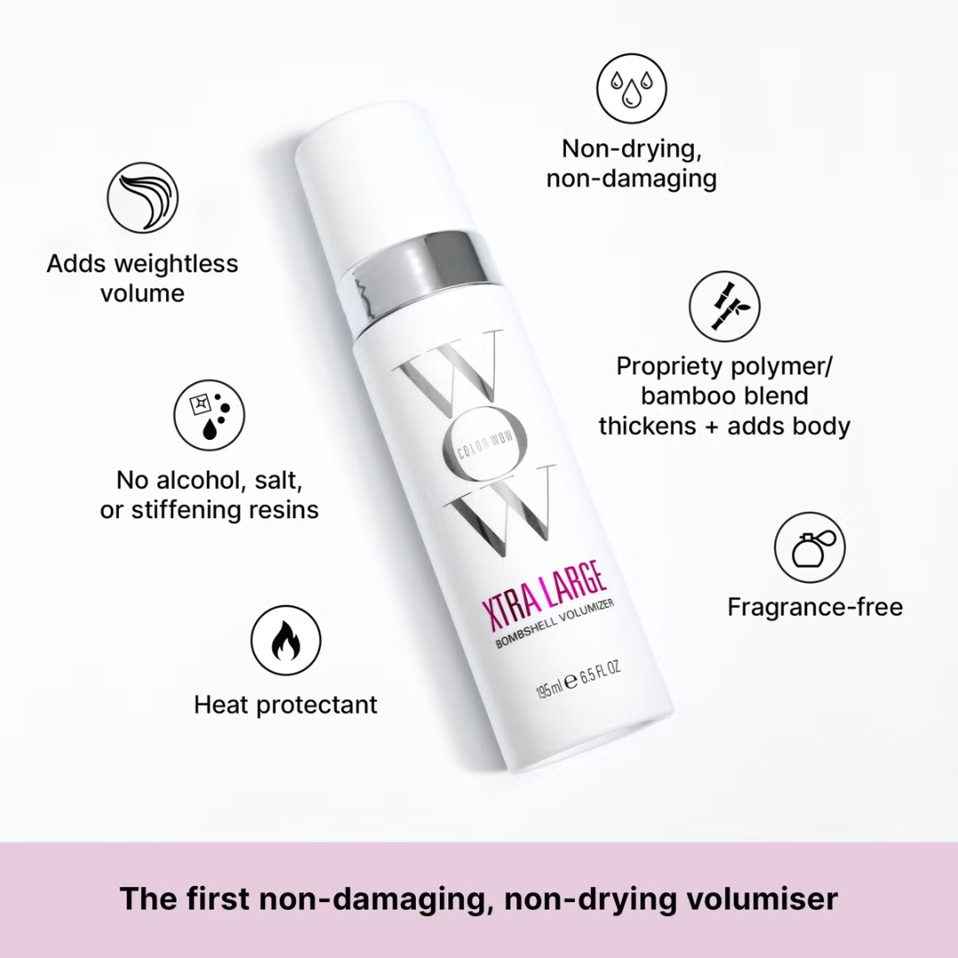 COLOR WOW Xtra Large Bombshell Volumizer – Massive, Long-Lasting Volume – Weightless Feel, No Crunch – Instant Lift from Roots to Ends – Shiny & Smooth – Safe for Color-Treated Hair