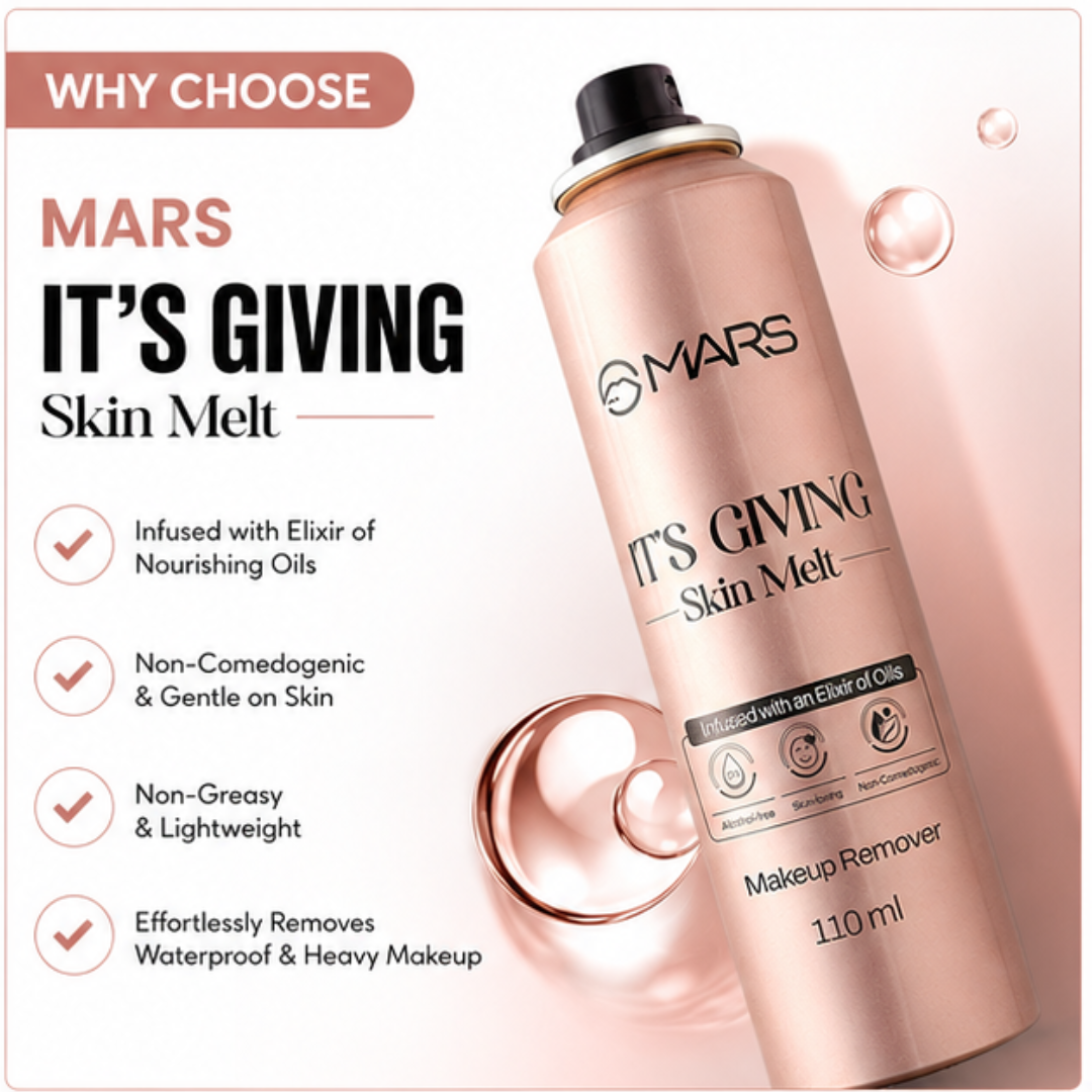 MARS It's Giving Skin Melt Makeup Remover Spray – Non-Comedogenic, Alcohol-Free Makeup Remover – Infused with Elixir of Nourishing Oils – Effortlessly Removes Waterproof & Heavy Makeup