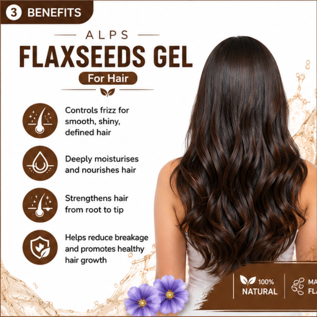 ALPS Flaxseeds Gel for Hair – Natural Care for Strong, Smooth & Healthy Hair – Controls Frizz, Deeply Moisturizes & Strengthens from Root to Tip – 100% Natural, Lightweight, Non-Sticky