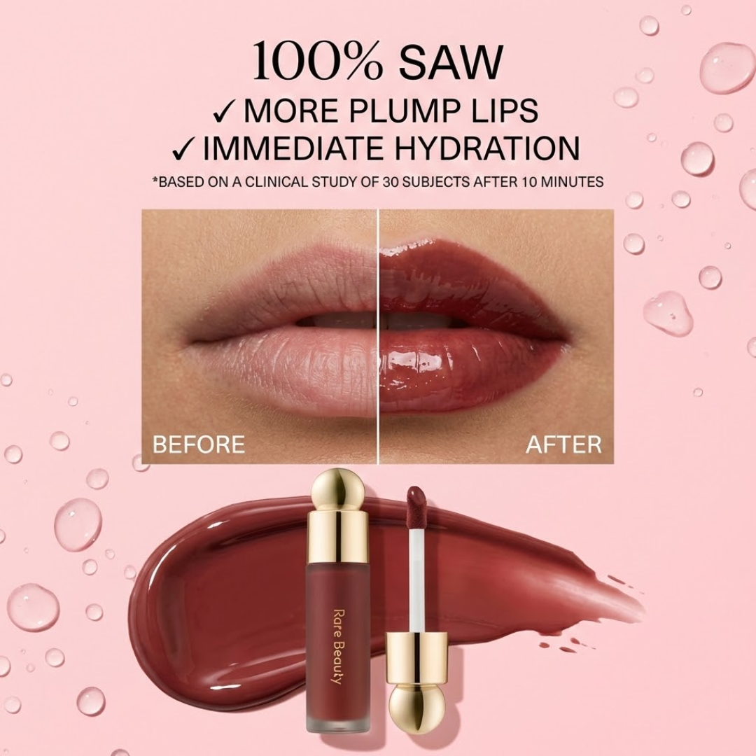 Rare Beauty Soft Pinch Tinted Lip Oil – Pack of 2 | Moisture-Rich, Plumping & Lightweight Lip Gloss in Woodish Red & Brownish Nude