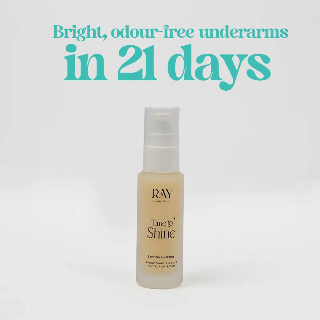RAY BY RAFIA Underarm Serum – Time to Shine – Brightens Dark Underarms, Reduces Odour, Smooths Bumpy Skin – With Glycolic Acid – For Dark Neck & Strawberry Legs Too