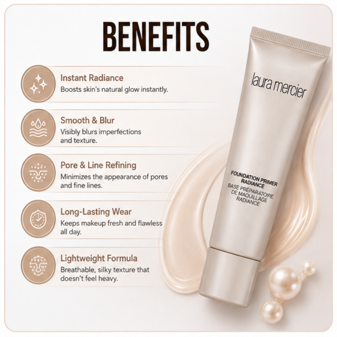 LAURA MERCIER Foundation Primer Radiance – Flawless Base, Radiant Finish – Instant Radiance, Smoothes & Blurs, Refines Pores & Fine Lines – Perfect Base All Day