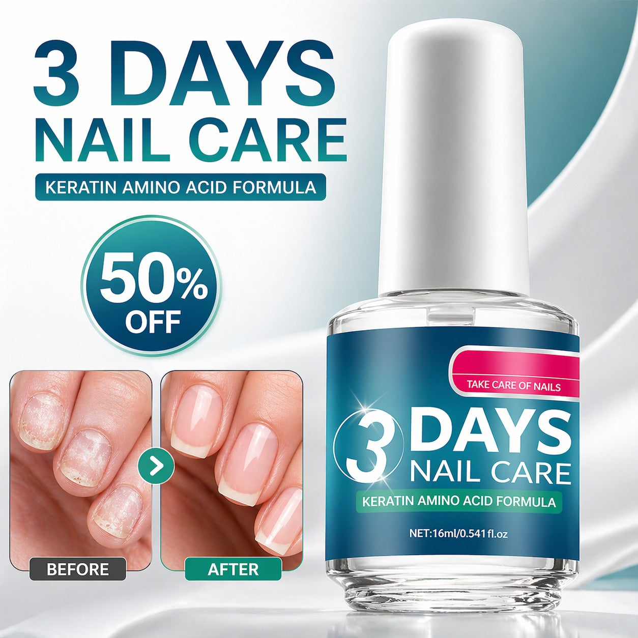3 Days Nail Repair & Growth Serum – Keratin Amino Acid Formula – 50% OFF – Fast Strengthening & Hydrating – For Dry, Weak & Fragile Nails – Repairs Damage, Promotes Growth