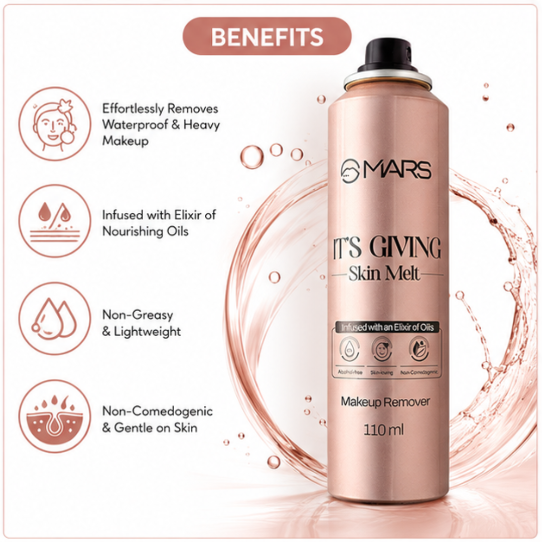MARS It's Giving Skin Melt Makeup Remover Spray – Non-Comedogenic, Alcohol-Free Makeup Remover – Infused with Elixir of Nourishing Oils – Effortlessly Removes Waterproof & Heavy Makeup