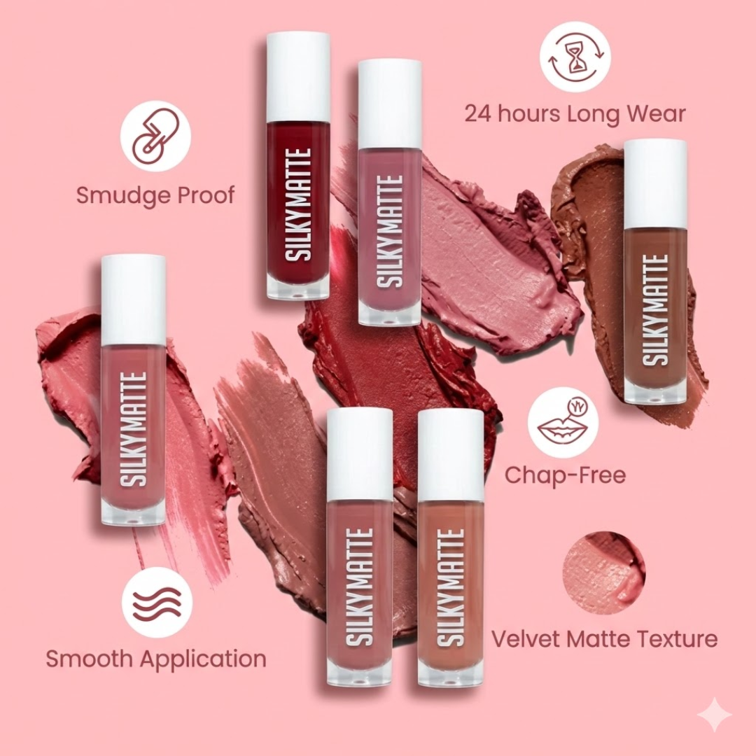 SilkyWhite Silky Matte Lipstick Trio Set | Pack of 3 Liquid Matte Lipsticks | Waterproof & Long Lasting