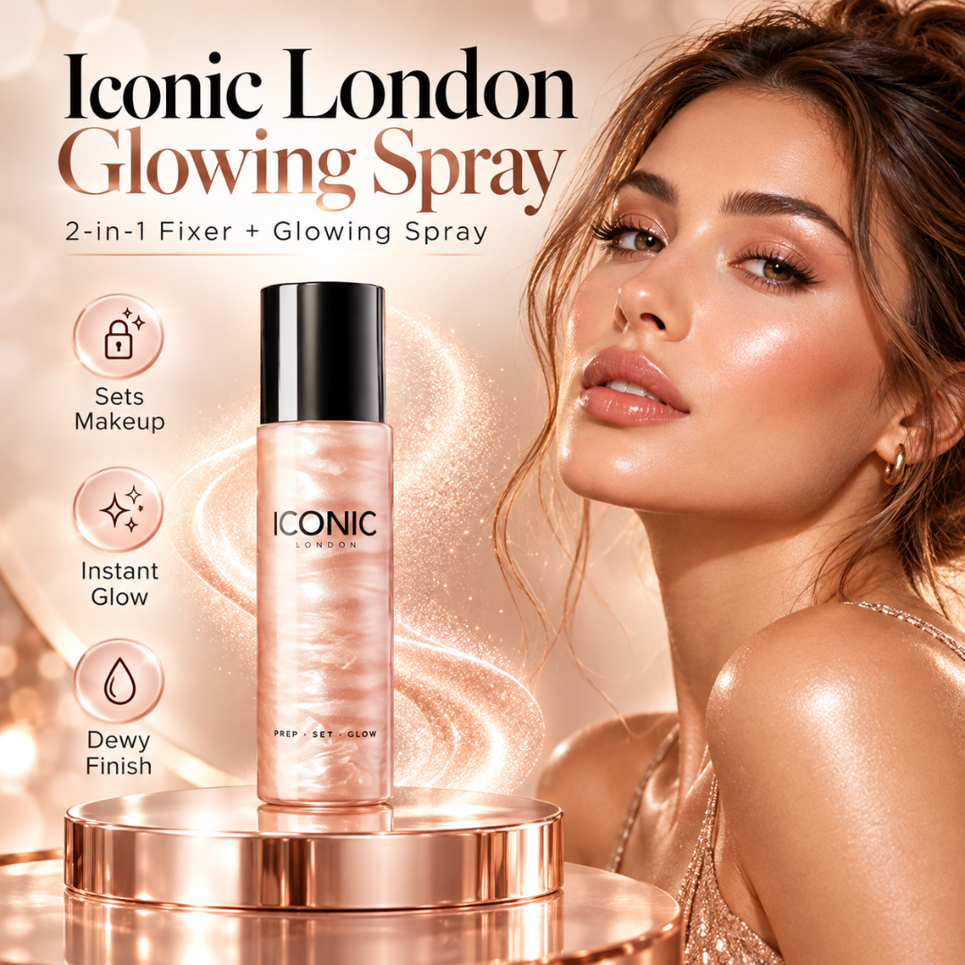 Iconic London Glowing Makeup Spray – 3-in-1 Makeup Fixer, Hydrating Mist & Radiant Dewy Finish