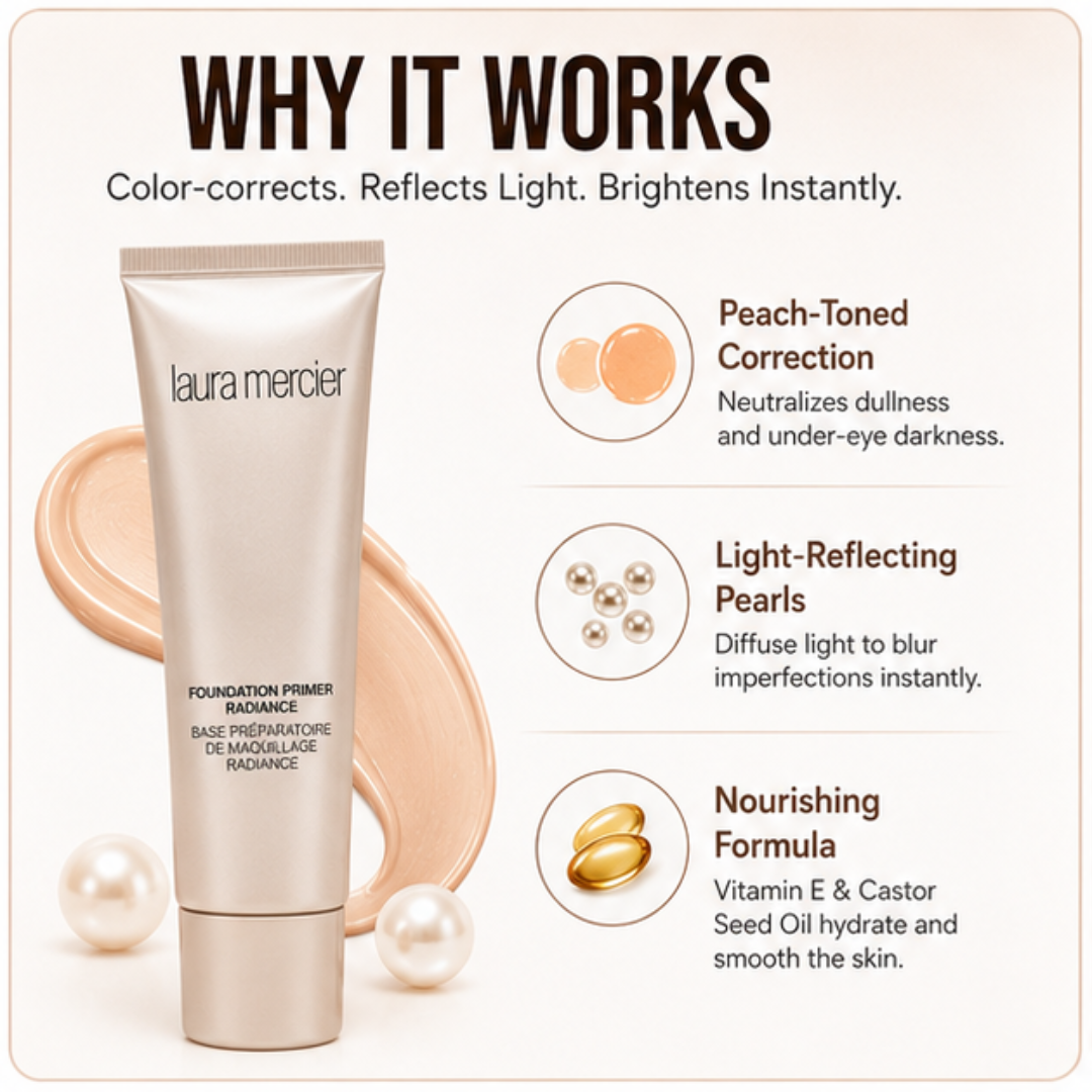 LAURA MERCIER Foundation Primer Radiance – Flawless Base, Radiant Finish – Instant Radiance, Smoothes & Blurs, Refines Pores & Fine Lines – Perfect Base All Day