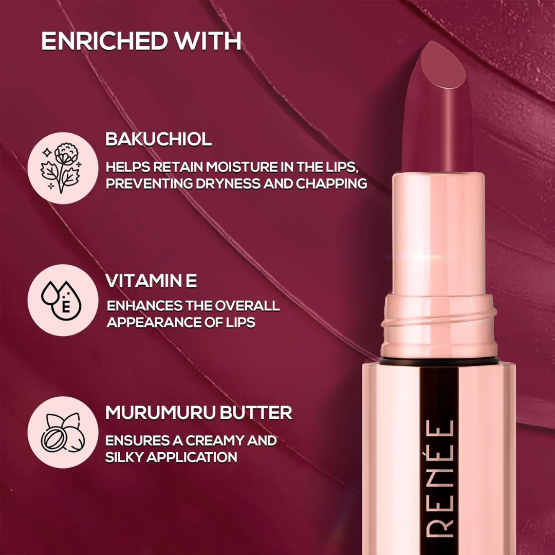 RENÉE EverStay Hydrating Long Stay & Waterproof Lipstick | Bold & Everyday Shades | Enriched with Bakuchiol & Vitamin E