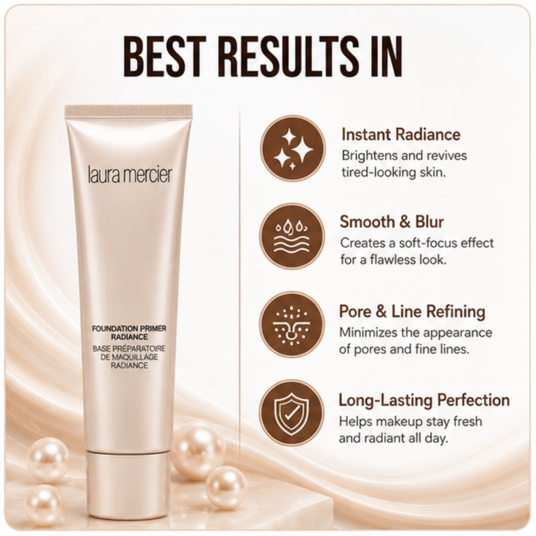 LAURA MERCIER Foundation Primer Radiance – Flawless Base, Radiant Finish – Instant Radiance, Smoothes & Blurs, Refines Pores & Fine Lines – Perfect Base All Day