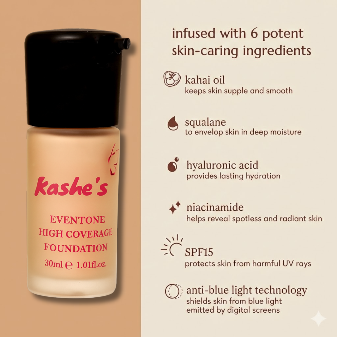 Kashe's Flawless Base Bundle | Foundation + Compact powder + beauty blender | long-lasting, waterproof & flawless makeup base