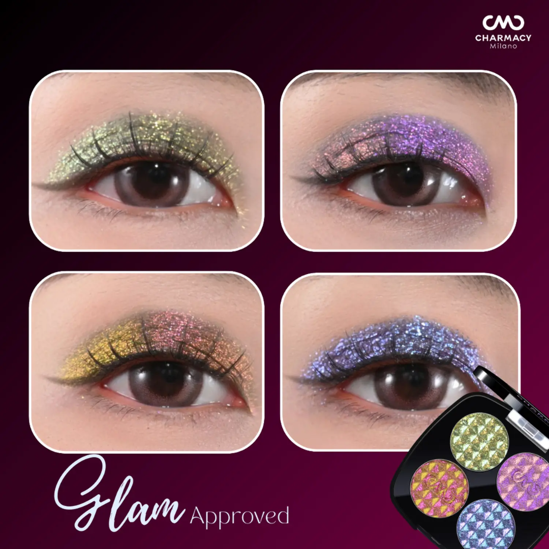 CHARMACY Milano Insane Quad Palette | 4-in-1 Multichrome Eyeshadow | Intense Shift, Soft Blend, Wedding & Festive Approved
