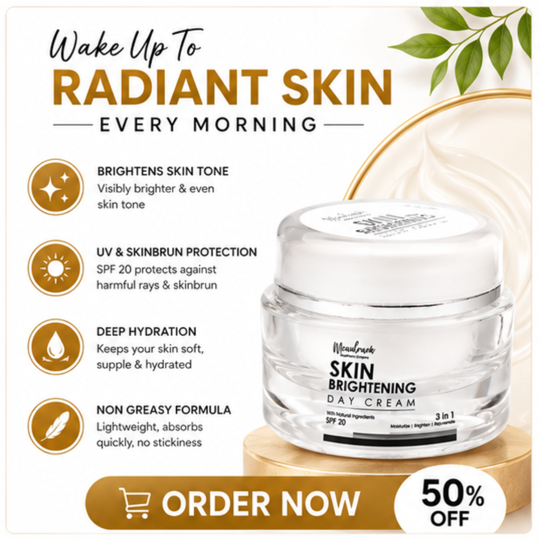 Mcaulraek Skin Brightening Day Cream – Brighten, Protect & Hydrate – 3-in-1 Moisturizer, Brightener & Rejuvenator – SPF 20 – Enhances Natural Radiance, Shields from UV & Skinbrun