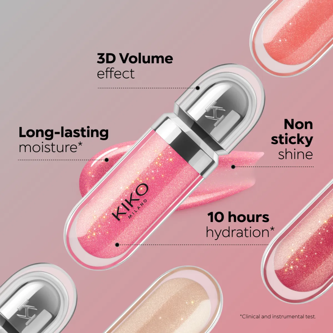 KIKO Milano 3D Hydra Xtreme Lipgloss – Plump, Hydrate & Shine with 23% More Moisture (Pack of 2)