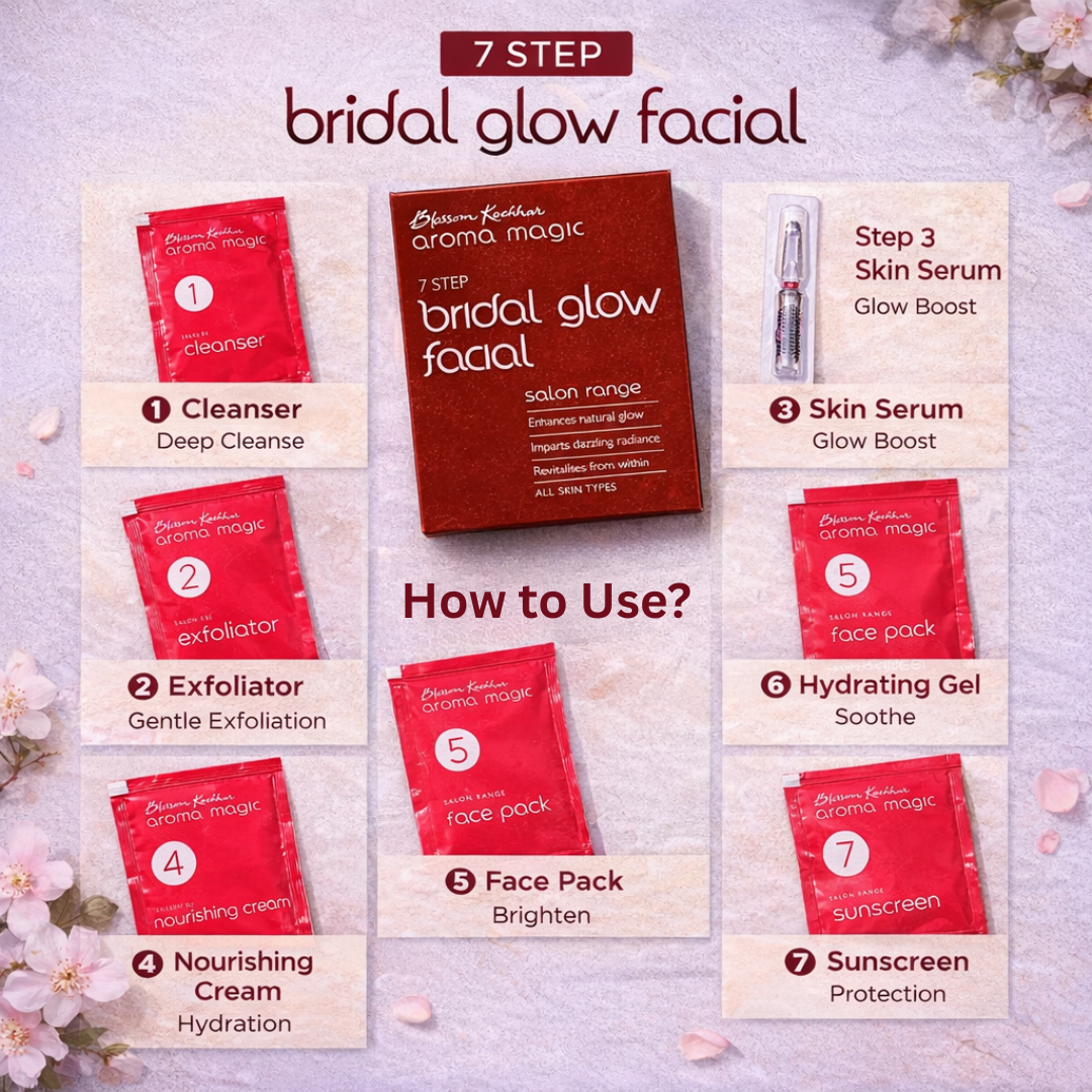 Aroma 7-Steps Magic Bridal Glow Facial Kit | Remove all impurities & blackheads in just single use | Bride like Glow at Home & Natural ingredients best for all Skin types