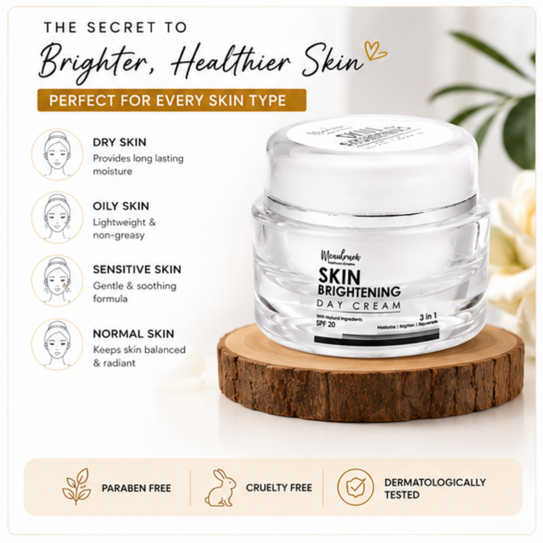 Mcaulraek Skin Brightening Day Cream – Brighten, Protect & Hydrate – 3-in-1 Moisturizer, Brightener & Rejuvenator – SPF 20 – Enhances Natural Radiance, Shields from UV & Skinbrun
