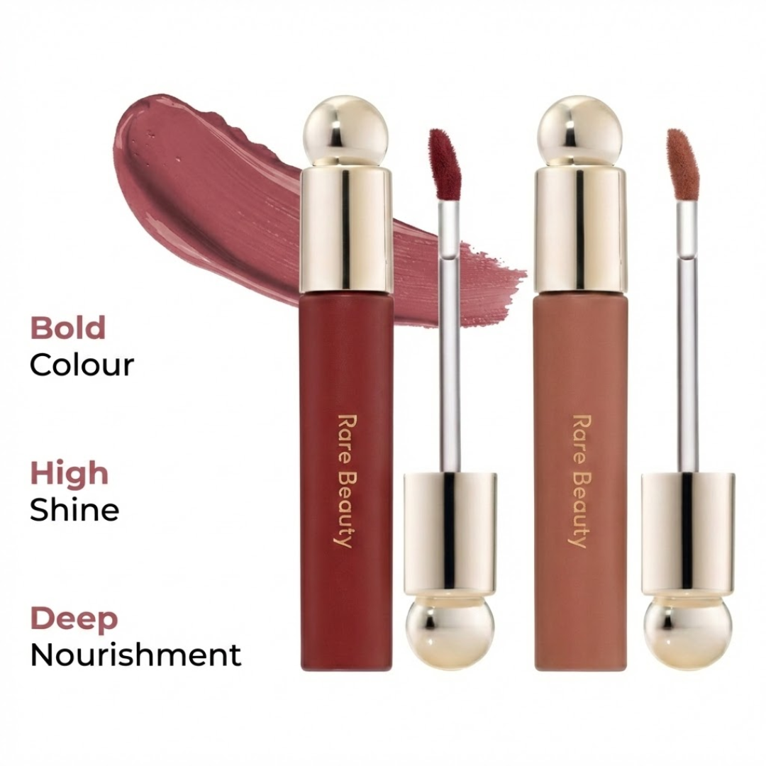 Rare Beauty Soft Pinch Tinted Lip Oil – Pack of 2 | Moisture-Rich, Plumping & Lightweight Lip Gloss in Woodish Red & Brownish Nude