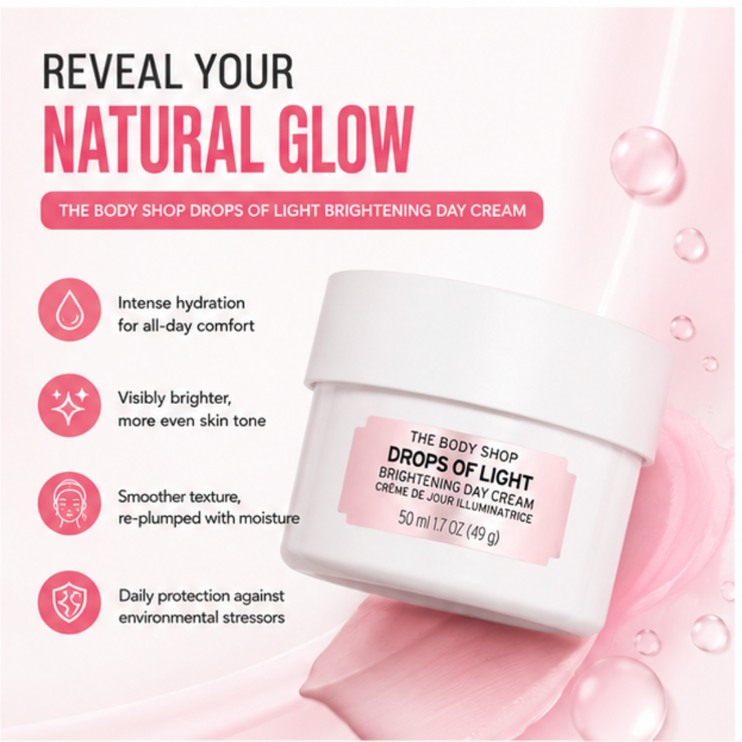 The Body Shop Drops of Light Brightening Day Cream - Brighter Skin, Radiant You – Provides Deep Hydration, Evens Skin Tone, Smooths Texture – Lightweight, Fast-Absorbing
