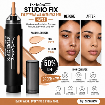 MAC Studio Fix Every Wear All Over Face Pen – High Coverage Foundation, Concealer & All Over Face Pen – All-in-One – 24HR Wear, Water & Sweat Resistant, Transfer Resistant – Natural Matte Finish