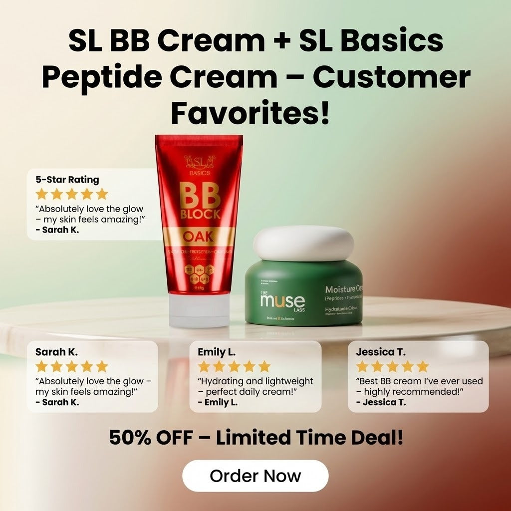 SL BB Cream and Muse Lab Peptide Cream – Hydrating, High-Coverage & Non-Cakey Finish