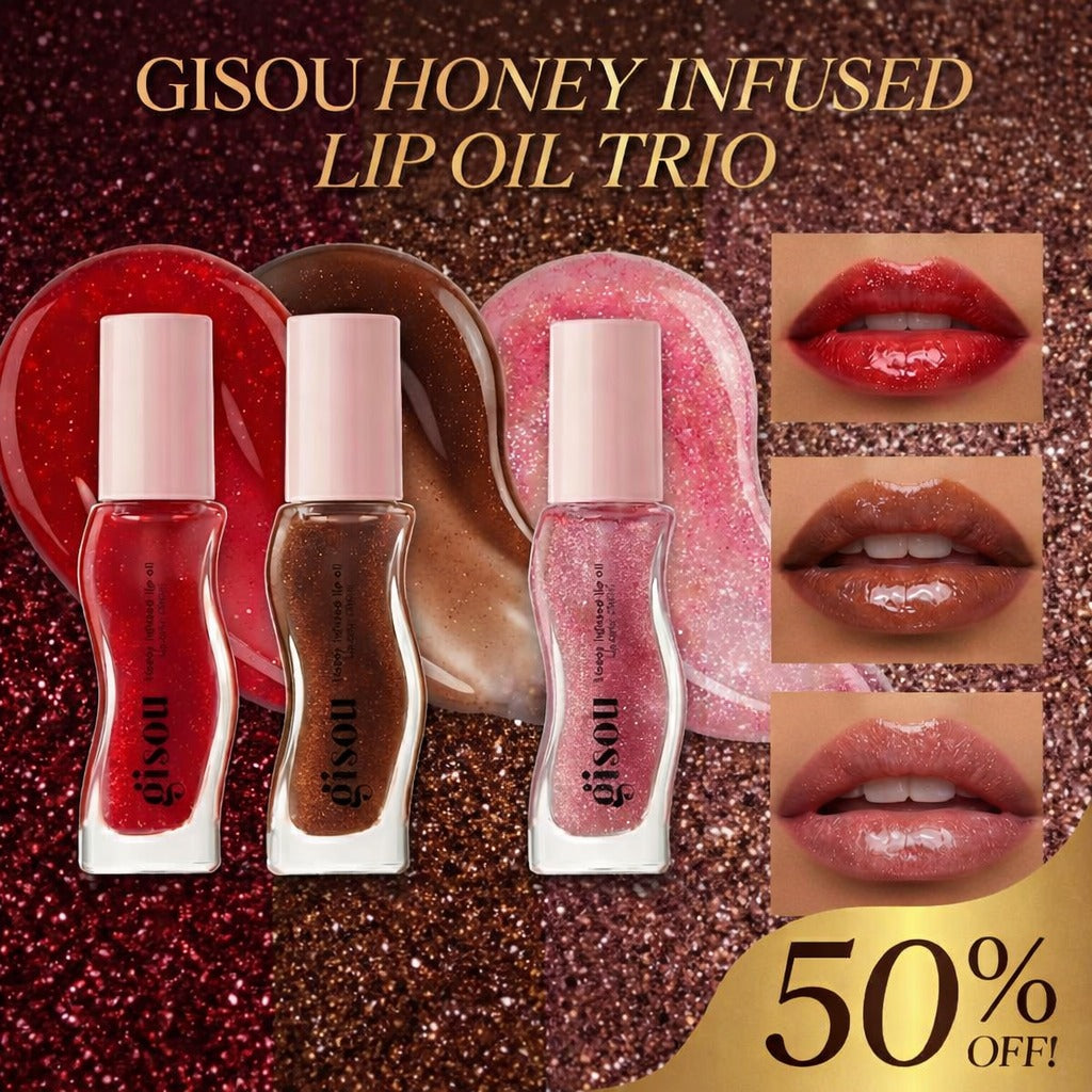 Gisou Honey Infused Revitalizing Lip Oil | Hydrating, Plumping & High-Shine Lip Treatment with Mirsalehi Honey (Pack of 3)